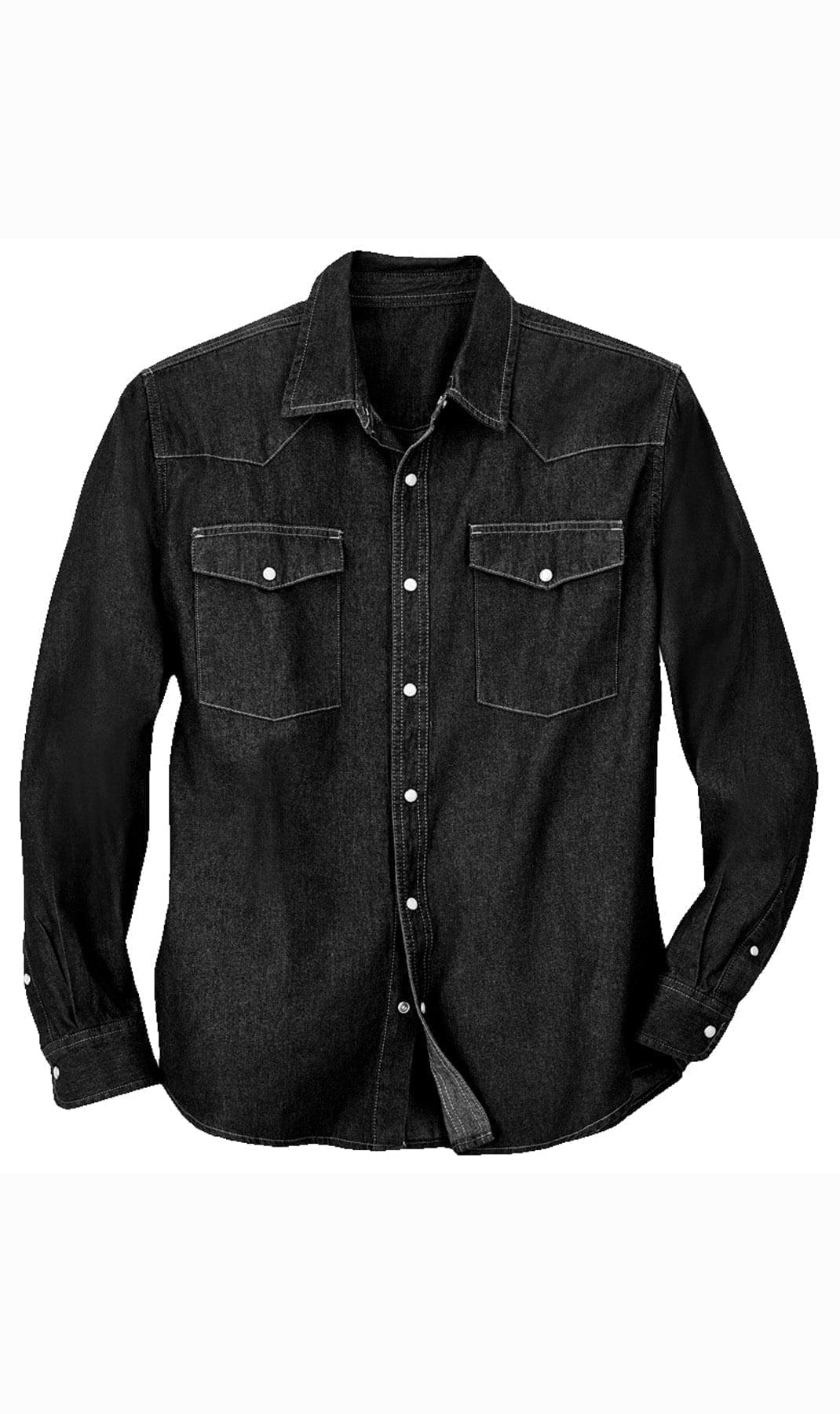 Mens Western Snap Front Button Shirt in Denim and Twill with a Stitched Yoke and Chest Pockets