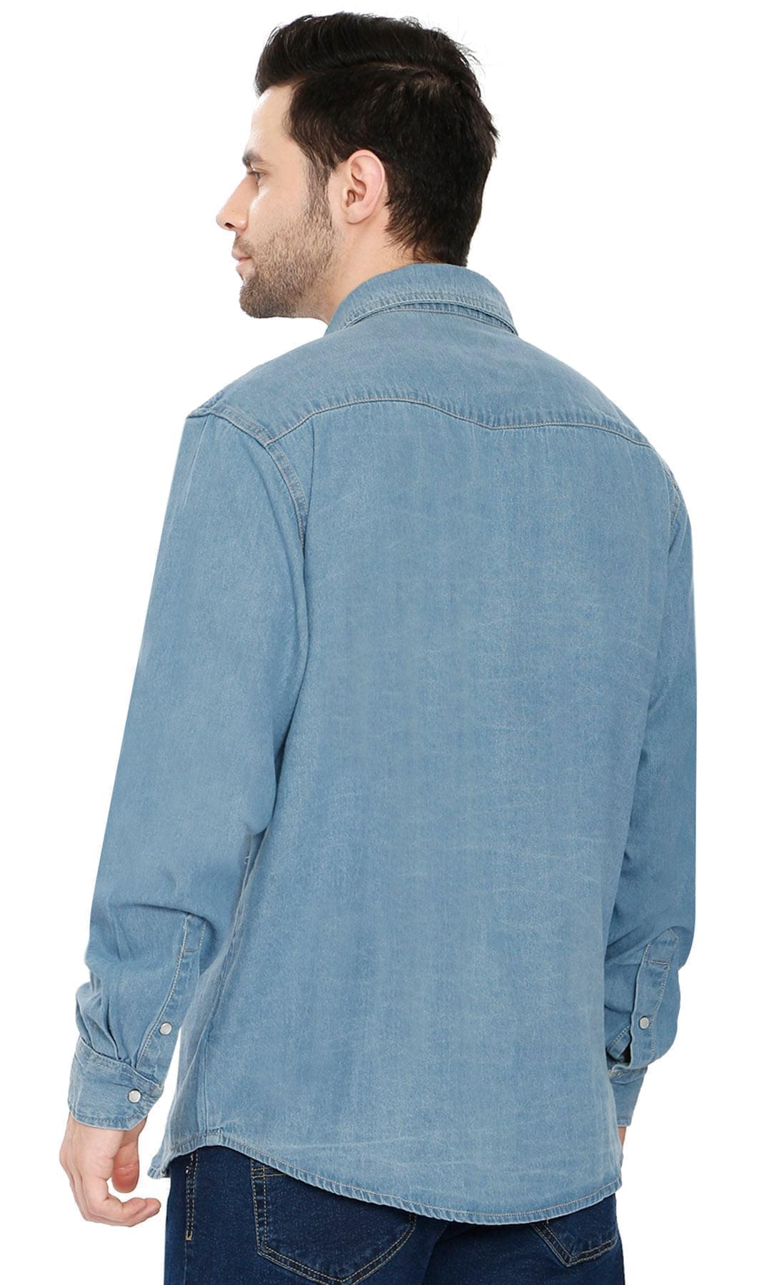 Mens Western Snap Front Button Shirt in Denim and Twill with a Stitched Yoke and Chest Pockets