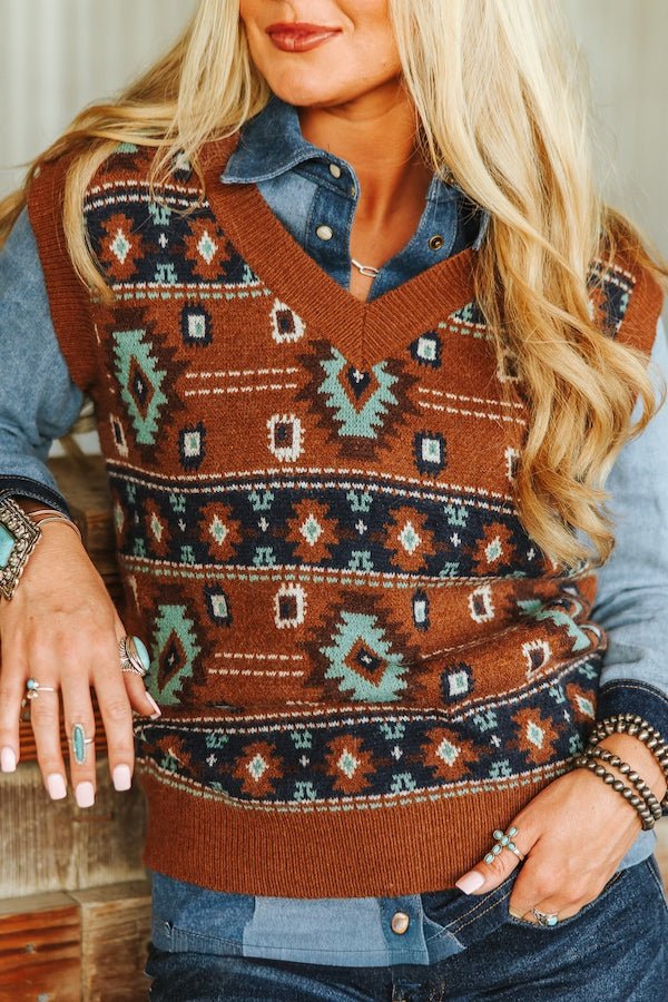 Brown & Turquoise Knit Vest - small & large remain – El Dorado Western