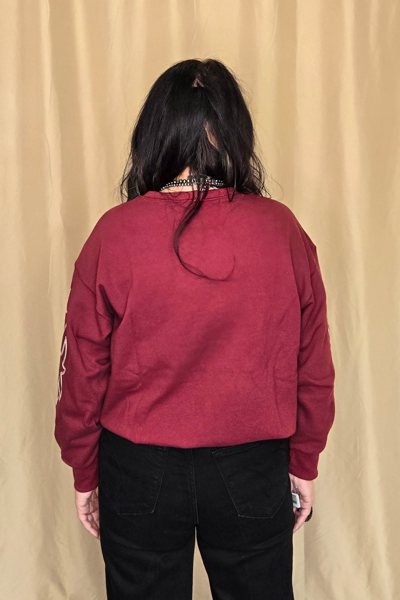 Western Flame Boots Stitch Pullover Sweatshirt - Chocolate Medium available